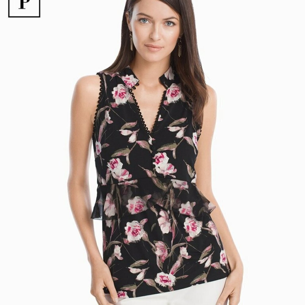 White House Black Market Sleeveless High Neck Floral Top size Small